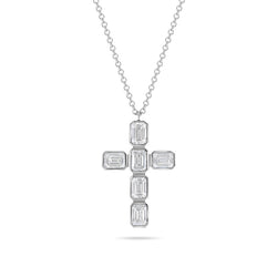 18K WHITE GOLD MICRO BEZEL SET CROSS NECKLACE